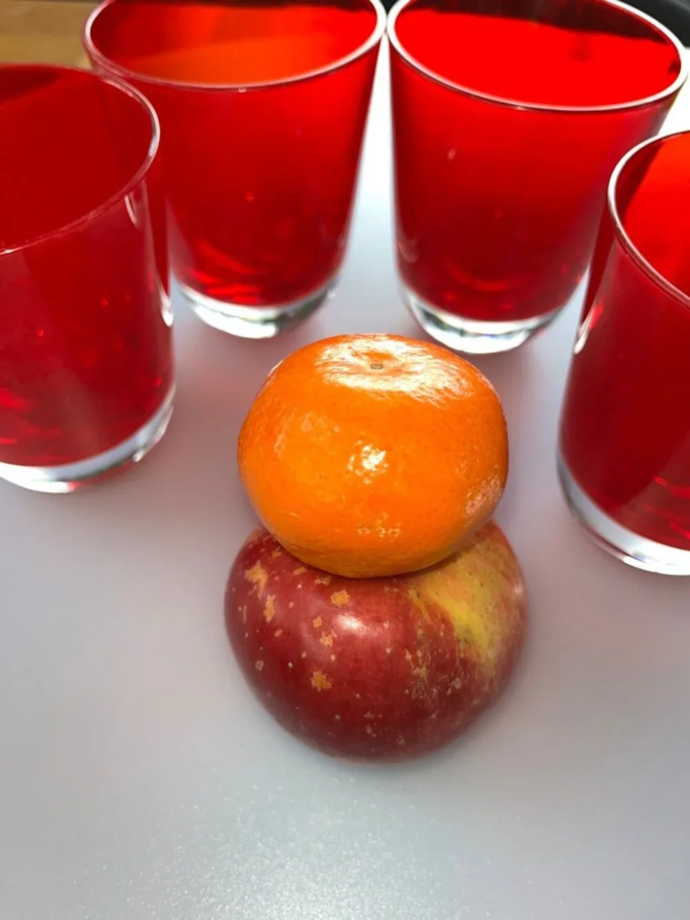 Set Of 4 Vintage Hand-Blown Red Glass Tumblers With Clear Bases - 4 Inches Tall